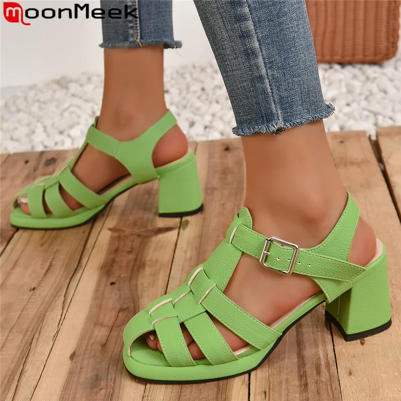 MoonMeek 2023 Plus Size 34-48 New Top Sale Pu Slingbacks Sandals Ladies Buckle Platform Sandals Women Thick High Heels Sandals