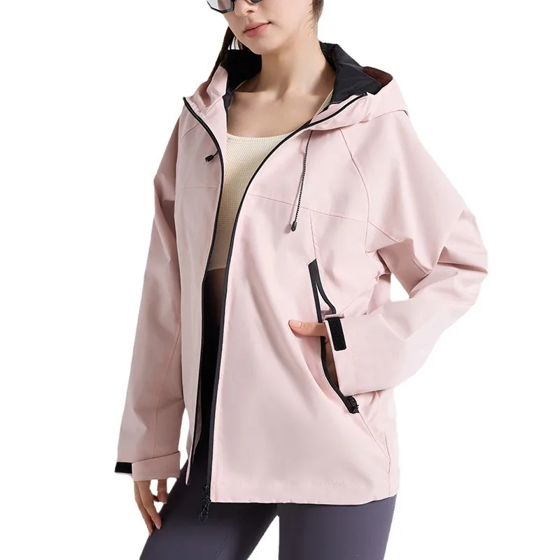 ملابس رياضية خارجية بغطاء للرأس للسيدات وسترة كاجوال برباط، مقاومة للماء، مقاومة للبقع والزيت #5