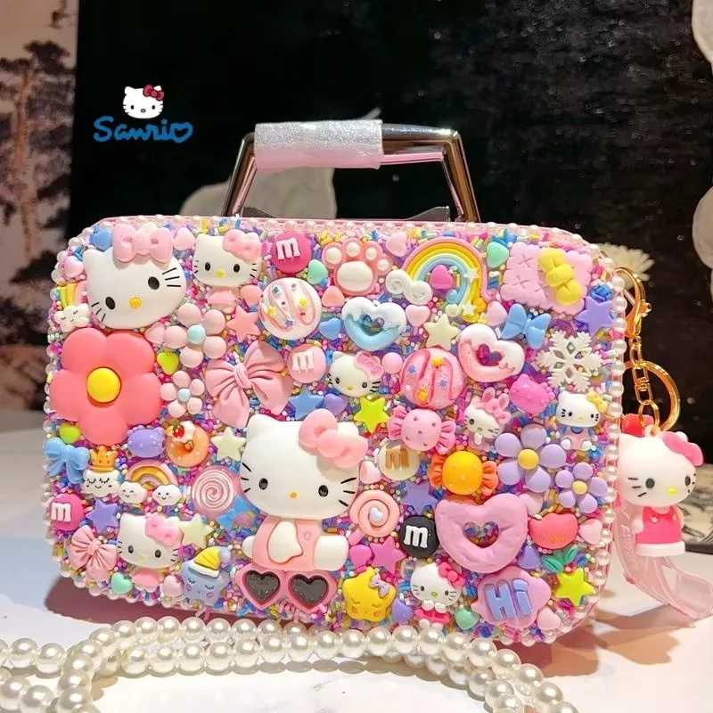 Sanurgente-Sac à bijoux chat Kt pour filles, boîte de rangement, portable, créatif, mignon, coréen, dessin animé, anime, Hello Kitty, My Melody, sac à bandoulière, chaud