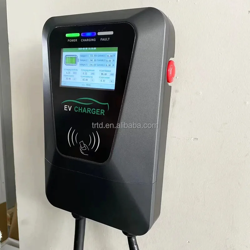 Cargador de CA de 22kW de doble carga con pantalla RFID tipo 2, caja de pared EV montada en la pared