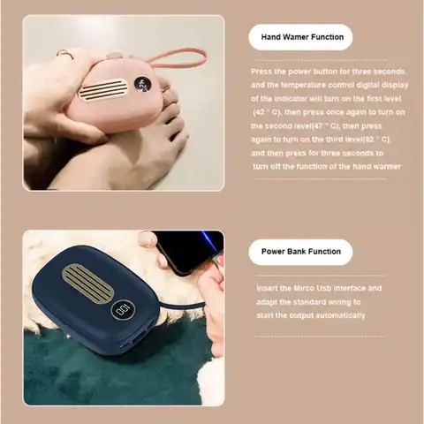 10000mah elektrisk handvärmare, mensvärmare för kvinnor, typ C powerbank, bärbar utomhus 10 best sales rosa powerbank - №8