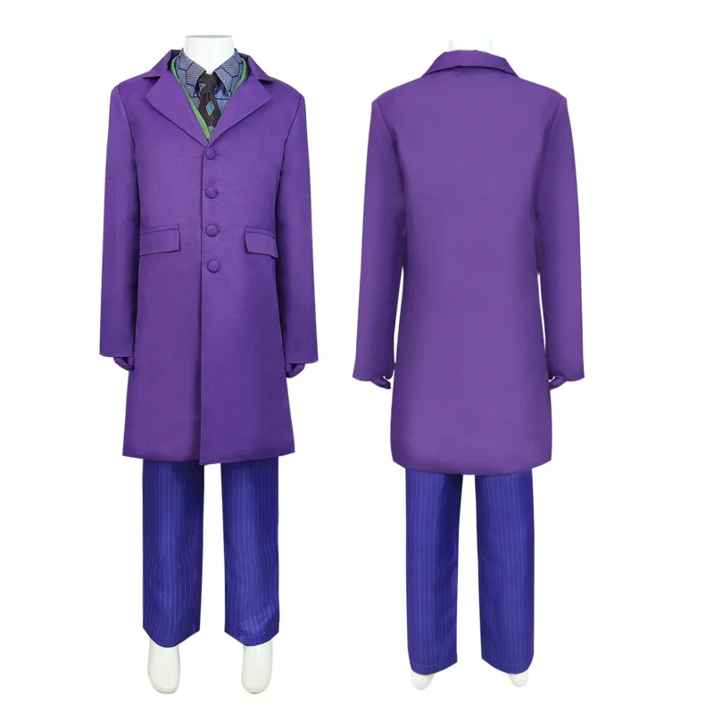 Movie Joker Cosplay Costume Dark Knight Horro Heath Ledger Purple Outfit Jacket Full Sets Kids Suit Halloween Carnival Party