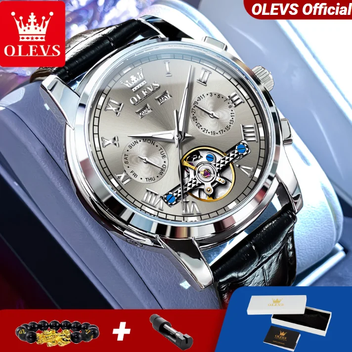 

OLEVS 6607 Мужские часы с турбийоном и двойным календарем, роскошные автоматические часы