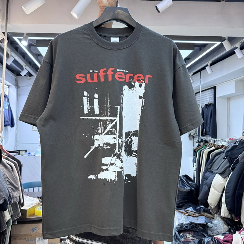 

Summer Original Trendy Brand Heavy Washed English Letter Print Retro Vintage Loose Men's Hip Hop Short Sleeve T-Shirt