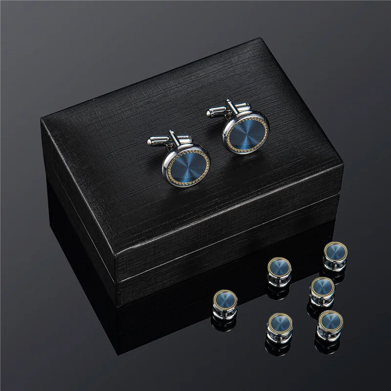 Wedding Man Cuff Link Set Luxury Man Shirt Cufflinks Vintage Blue Cufflink Shirts Studs Button And Cufflinks For Mens Tie Clips