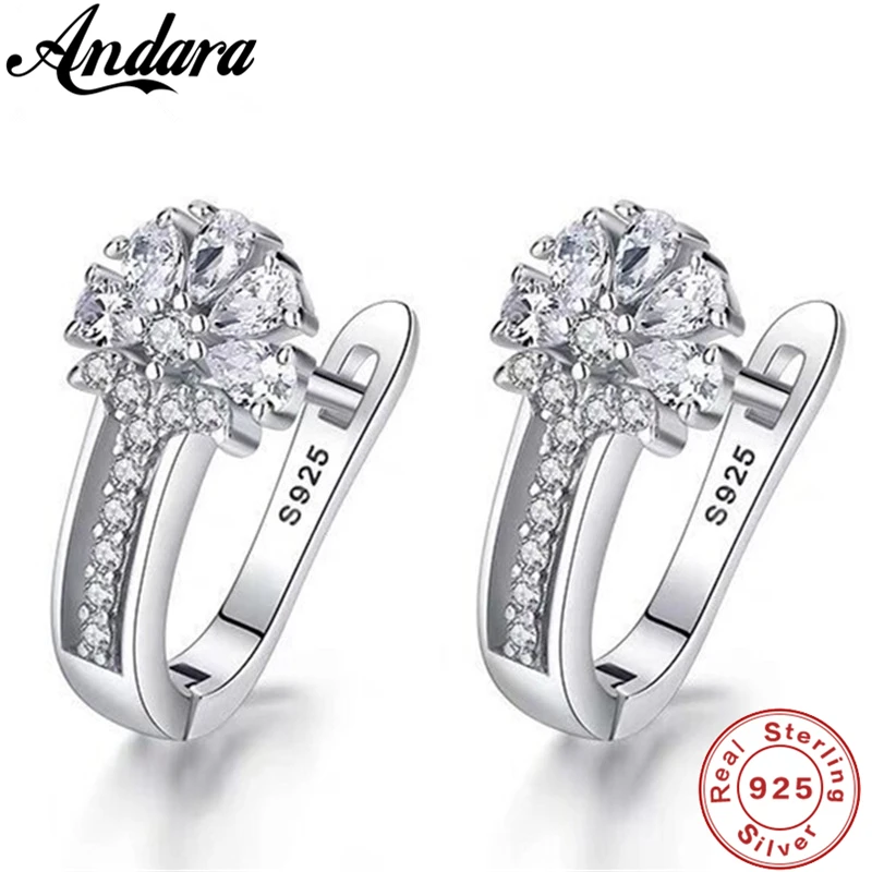 

Fine Jewelry 925 Sterling Silver Earrings Inlaid With Zircon Crystal Flower Earrings Charm Jewelry For Women Gift Engagement Wed