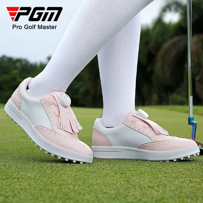 PGM Golf Shoes Women's Waterproof Superfiber Anti slip Nail Knob Lace Golf Light Retro British Style