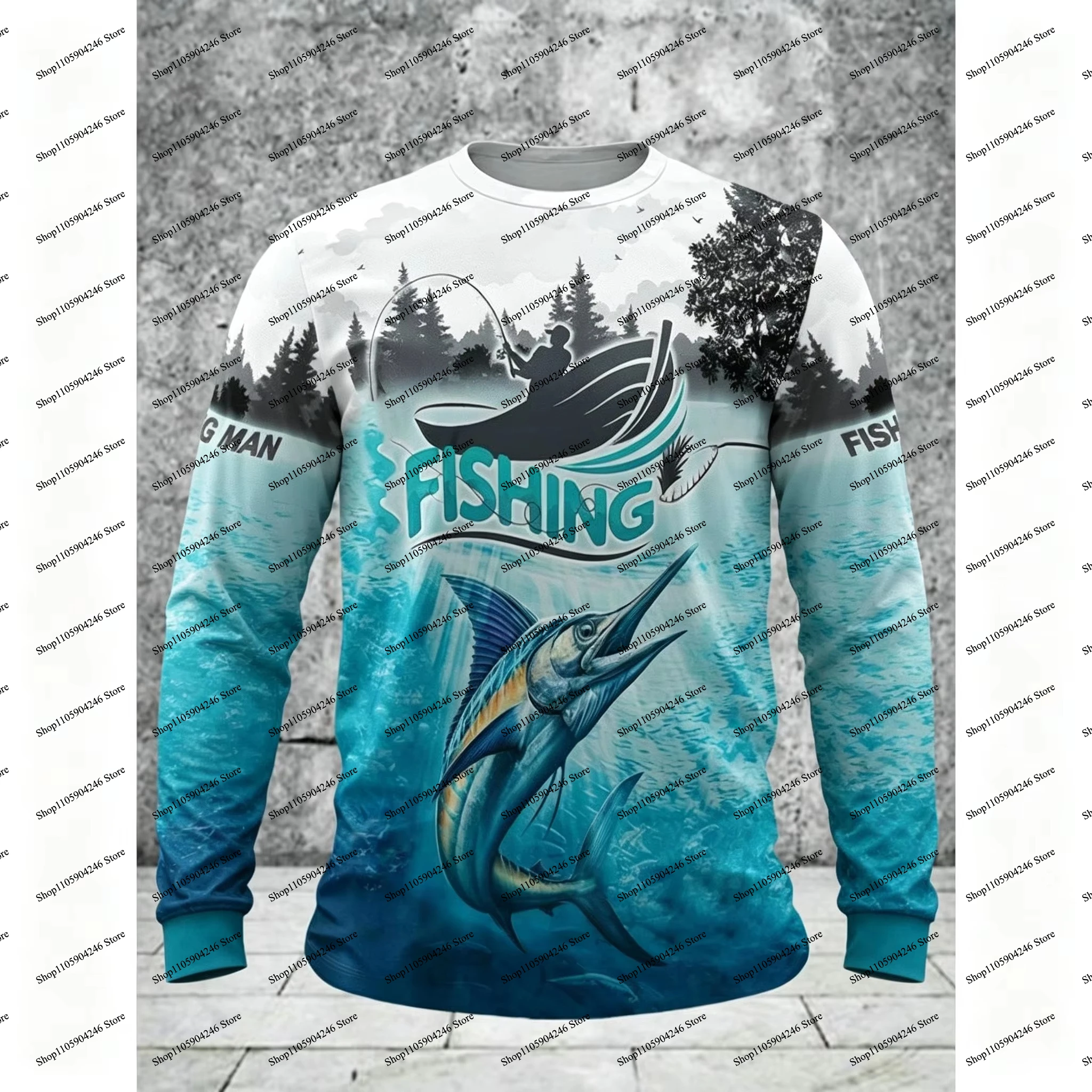 Men's Long Sleeve T-Shirt Fishing Wildlife 3D Print Crew Neck Outdoor Sports Casual Tops