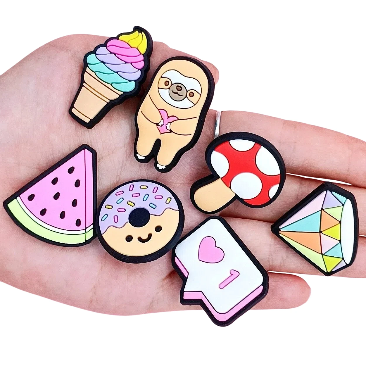 1-25Pcs Colorful Vibes Watermelon PVC Shoe Charms Fruit Ice Cream Clog Buckle Decorations Fit Birthday Gift
