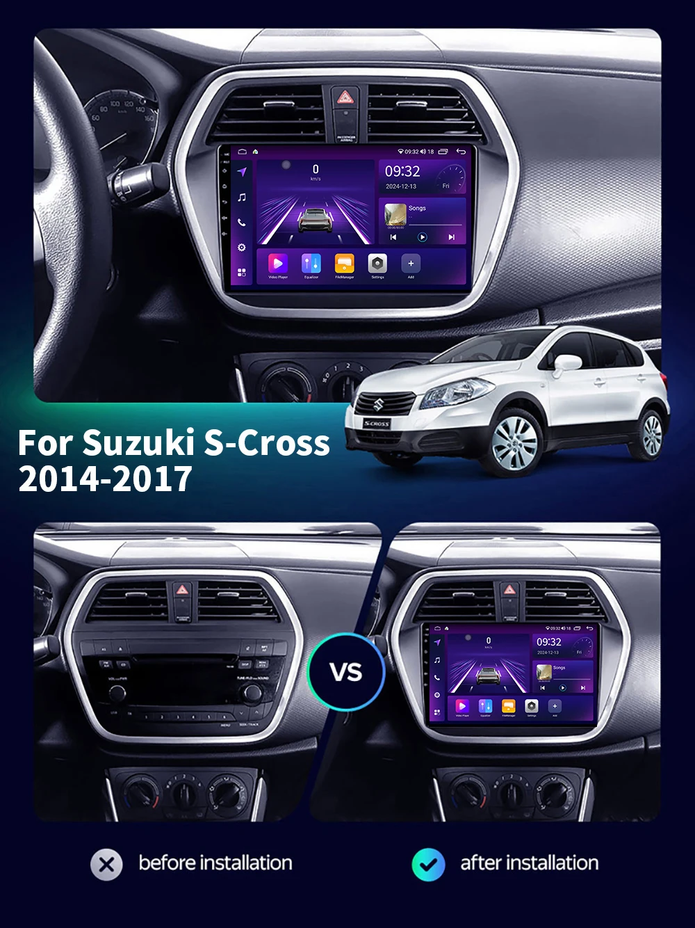 Car Multimedia Player For Suzuki S-Cross 2014-2017 Android GPS Navigation Carplay Auto Stereo Radio Stereo DSP 2Din WIFI QLED