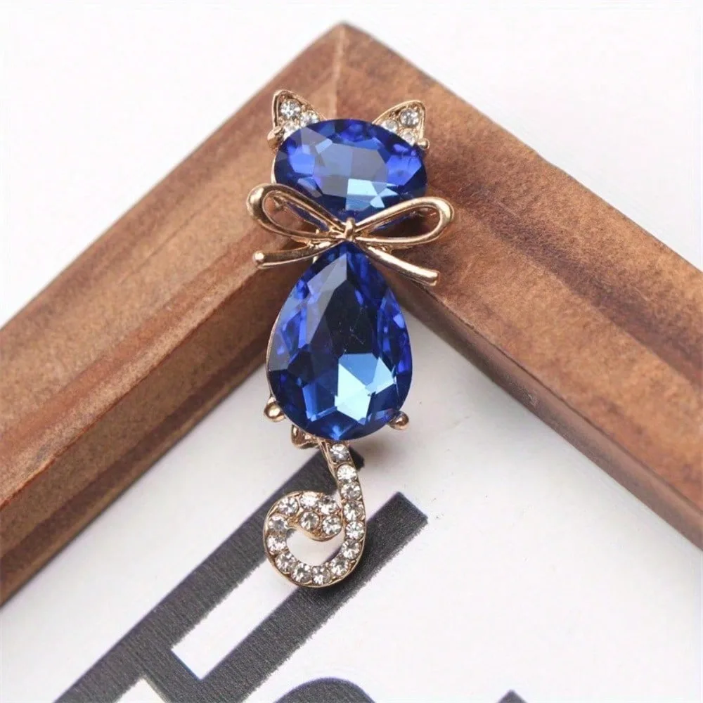 Novo Brilhante Bonito Vidro Strass Gatinho Broche Acessório Pino Corsage Presente