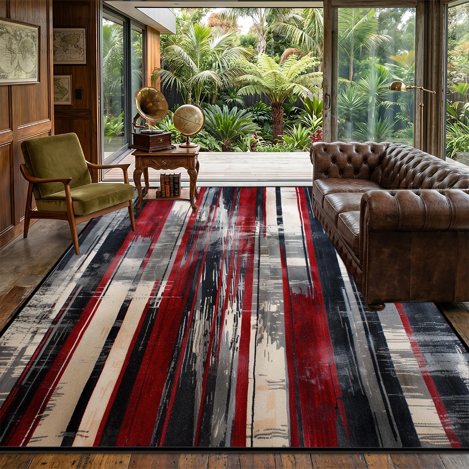 Red Abstract Art Style Living Room Carpet Easy Clean Short Velvet Large Size Floor Mats Decoration Bedside Antiskid Fluffy Rugs