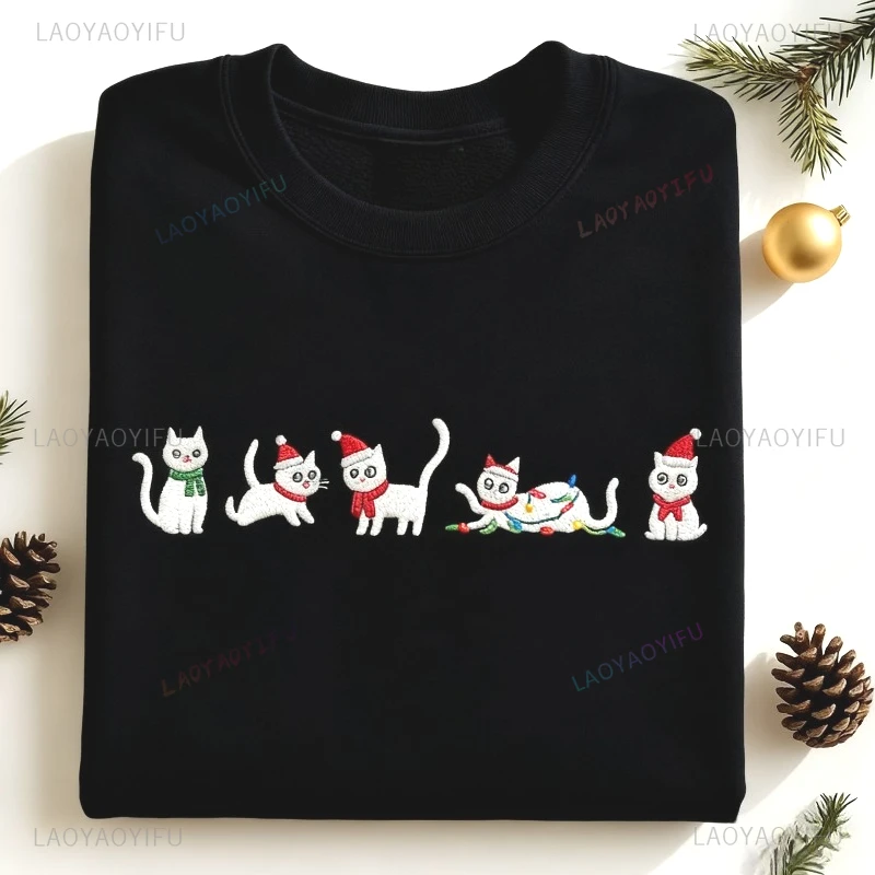 Christmas Cat Sweatshirt winter clothes Holiday Pullover Funny Pattern Cute Cat Hoodie Xmas Sweatshirt Christmas Jumper