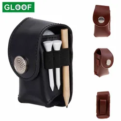 Cowhide Leather Golf Balls and Tees Holder Divot Tool Carrier Pouch Bag Storage Case with 2 Balls Gift