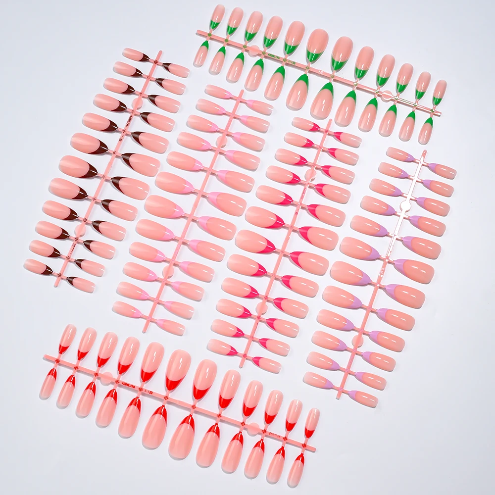 144Pcs Full Cover Pre-shaped False Nails Short French Almond Nail Tips Perfect for Gel Nail Acrylic Nails & Quick Nail Extension