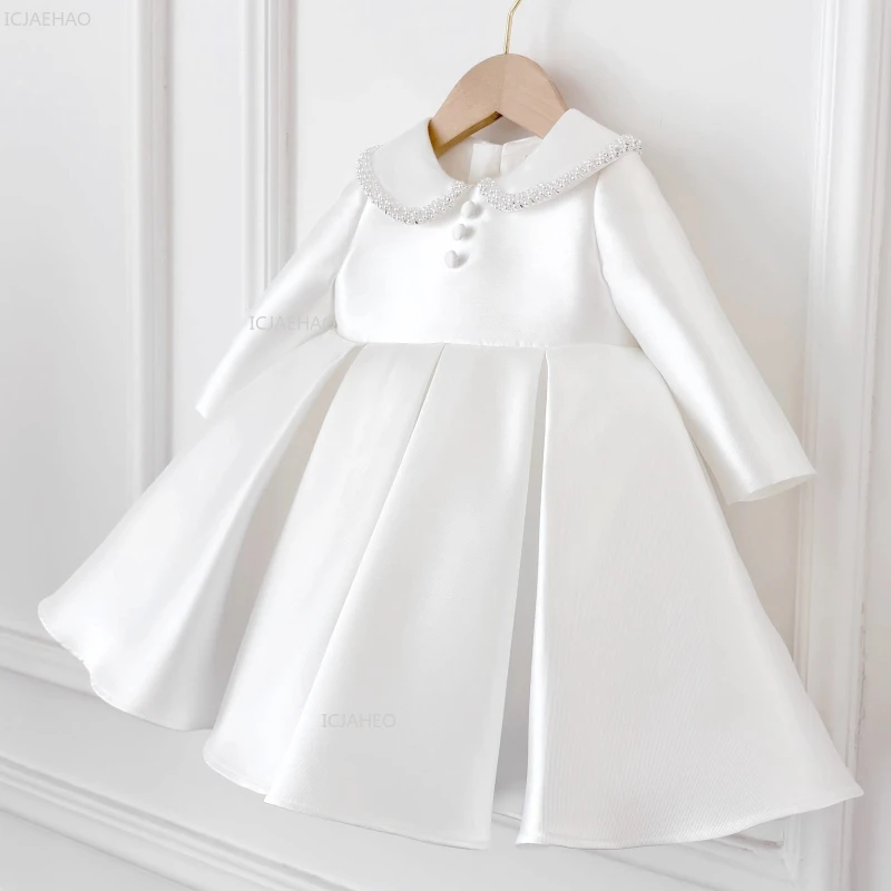 

Girls Party Dresses Flower Wedding Dress Children Collar Long Sleeve Gown For Birthday Party Pageant Formal Celebration Clothes