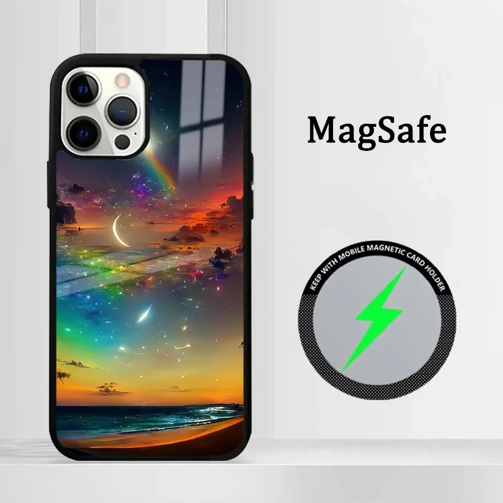 Beautiful northern lights Phone Case For iPhone 15 14 13 12 11 Pro Max Plus Mini Mirror Magnetic Cover