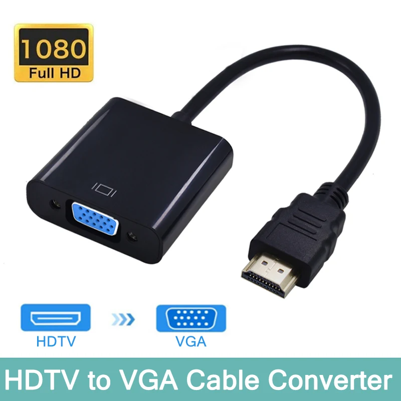 HDMI-compatible To VGA Cable Converter With Audio Power Supply Full HD 1080P Male to Female Converter Adapter for Laptops PC TV