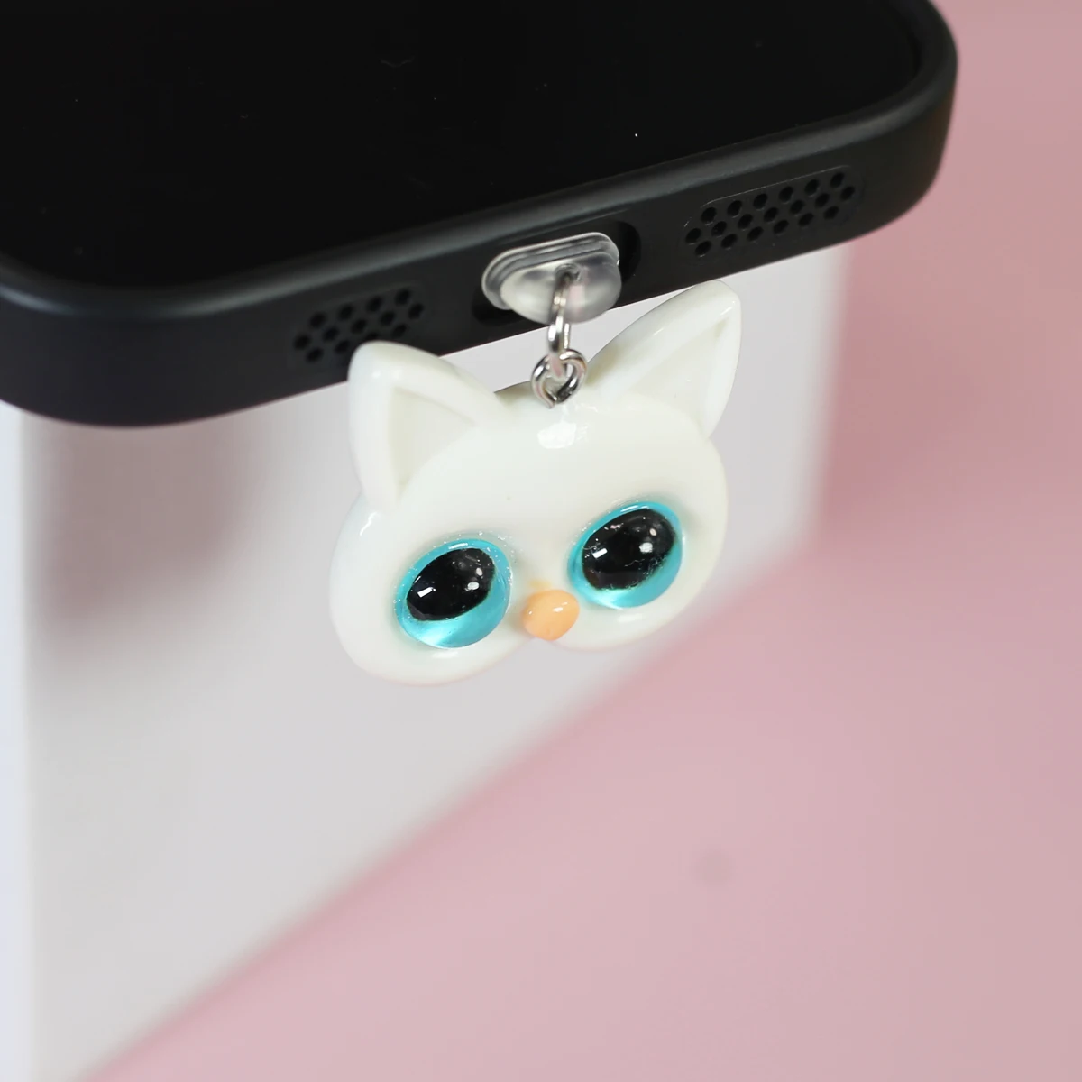 Mobile Phone Dust Plug 3d Charming Blue Pupils Big Eyes Cat Head Cute Halloween Pumpkin Cat Decorative Mobile Phone Accessories