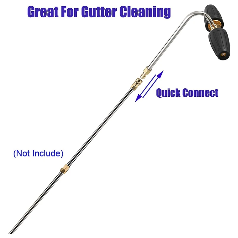 Gutter Cleaner Attachment For Pressure Washer, 2 Rotating Turbo Nozzle, 1/4 Inch Quick Connect, 4000 PSI