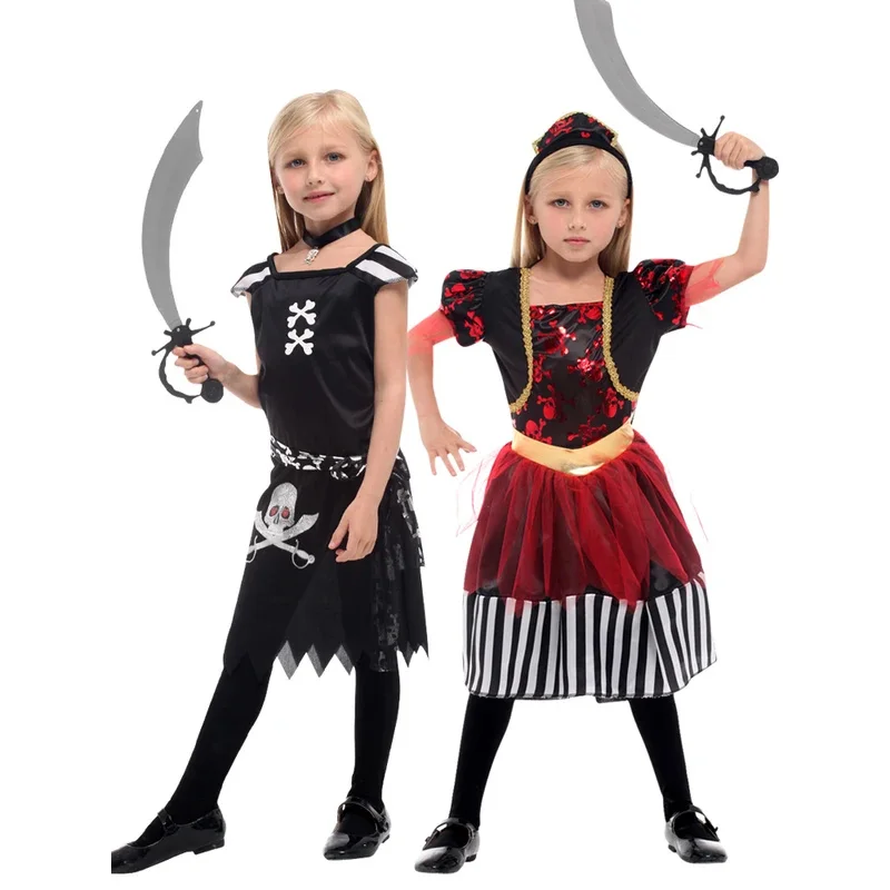 Pirate themed event costumes, Halloween Caribbean Pirate girl suit，Girl pirate role-playing set