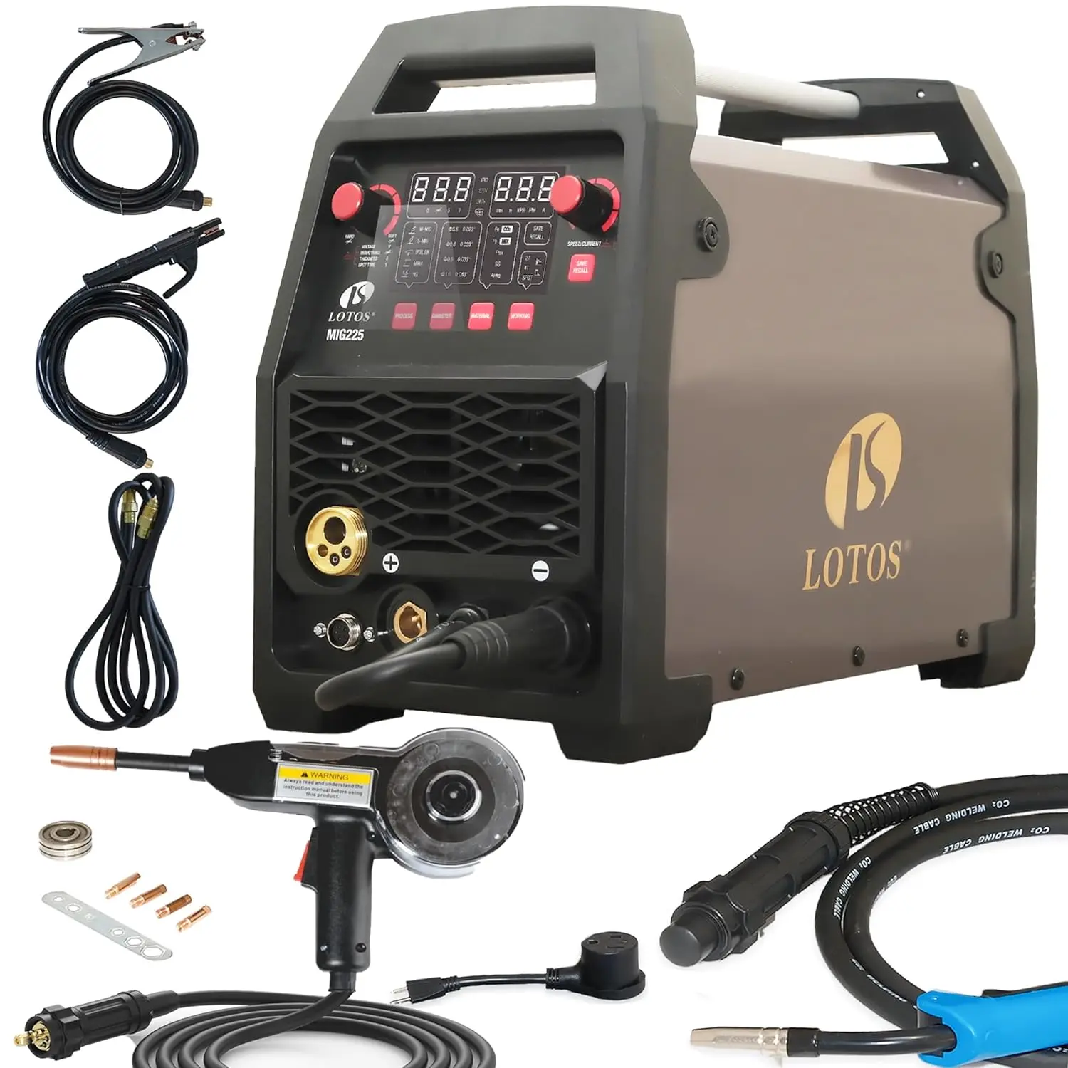 

MIG225SP MIG Welder with Aluminum Spool Gun 225A 110 220V 6 in 1 Gas MIG Spool Aluminum Gasless Flux Core Stick Lift TIG Spot