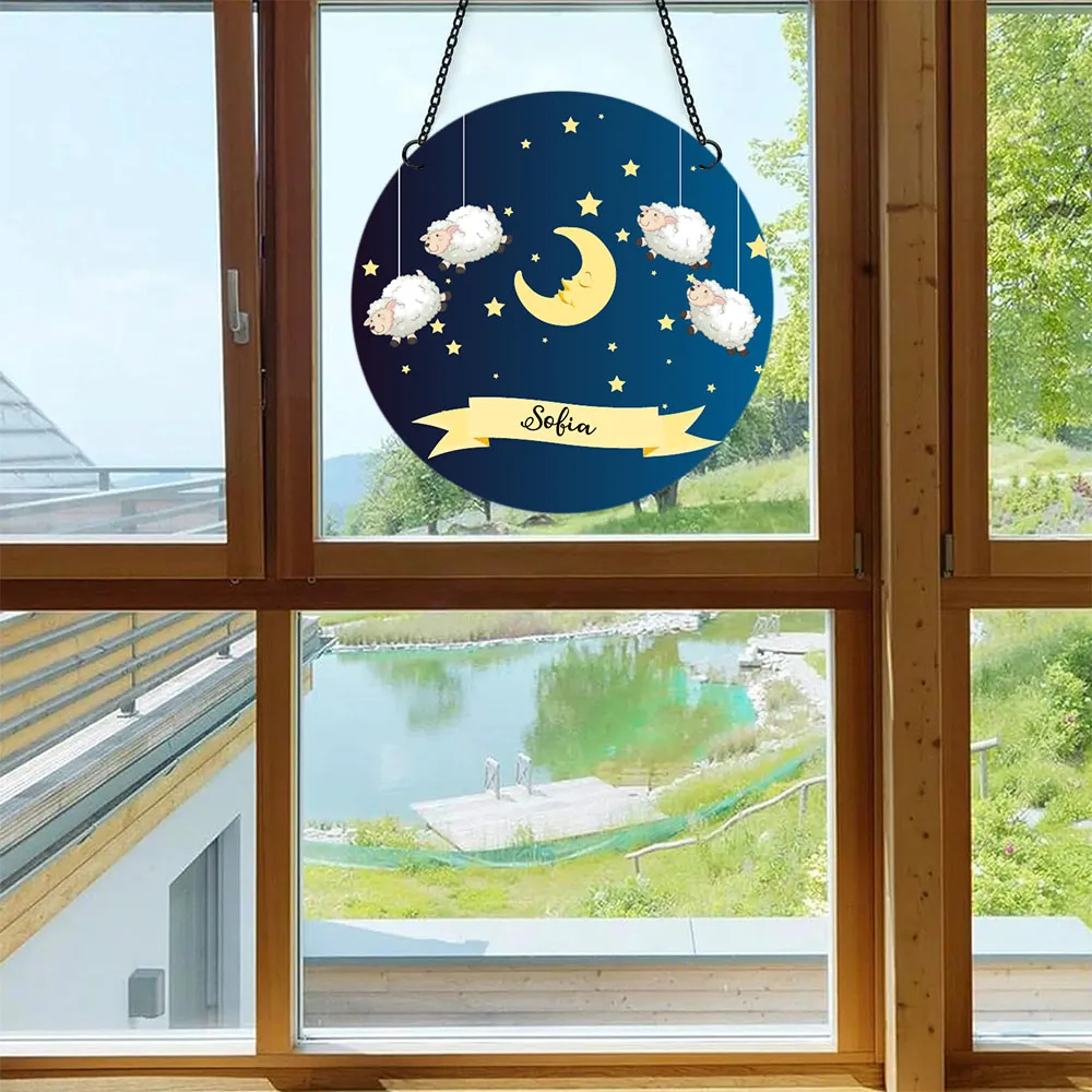1 قطعة نمط القمر لطيف اسم مخصص صورة شخصية الملون نافذة الشنق الملون لوحة أكريليك Suncatchers ديكور الباب