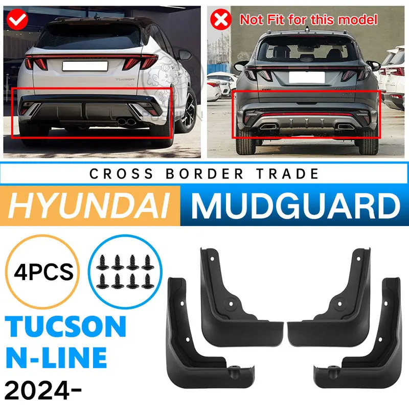 

MudFlaps For Hyundai TUCSON Hybrid N Line 2024 2025 Mudguards Mud Flaps Splash Guards Wheels Fender Car Accessories 4Pcs