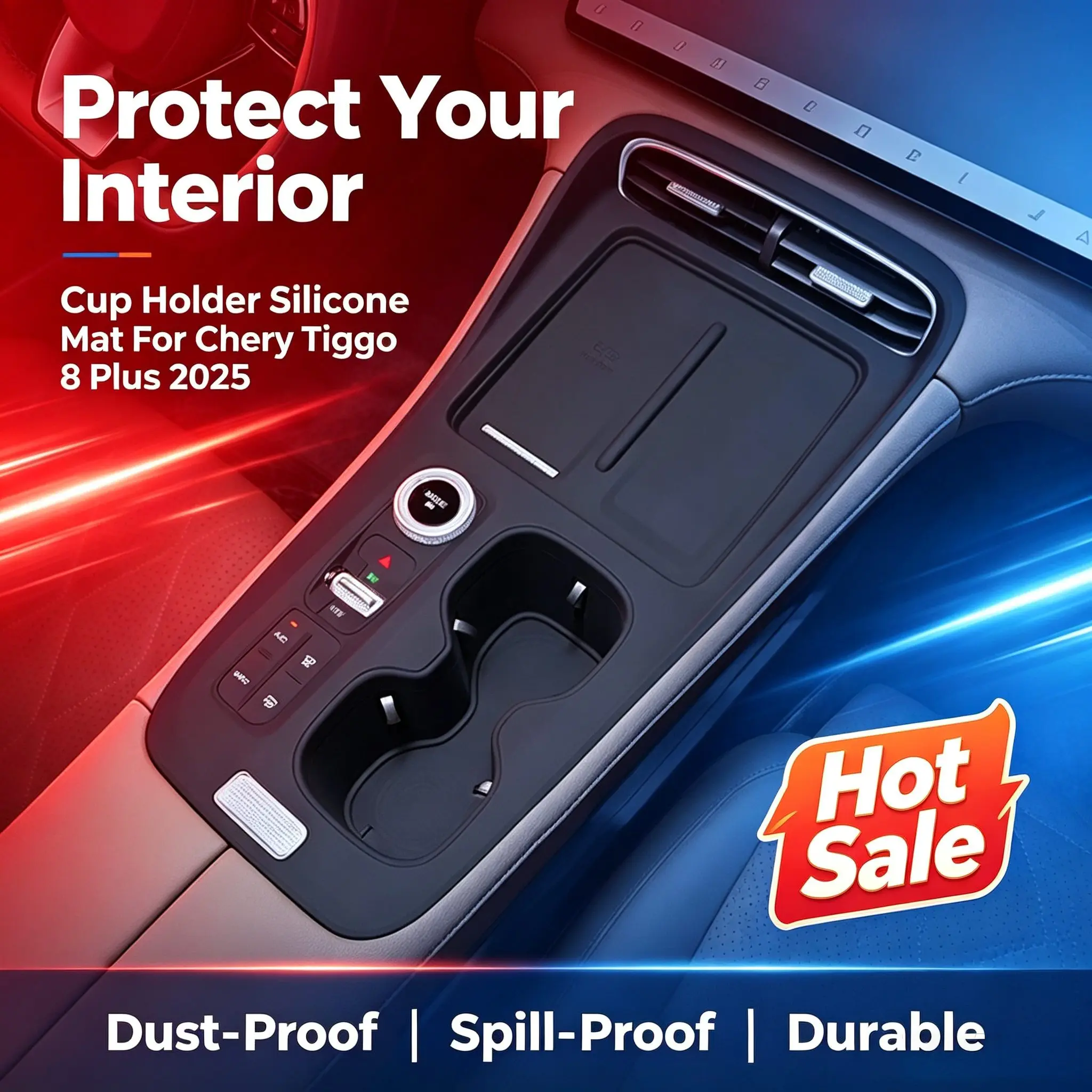 Chery Tiggo8 Plus 2025 Cup Holder Silicone Pad Center Console Organizer Cover Anti-Spill Car Interior Trim