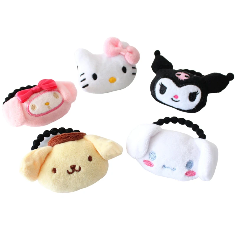 Cute Sanrio Hair Band, Boneca de pelúcia, Olá Kitty, Corda elástica, Headwear, Acessórios de cabelo, Presentes, Olá Kitty