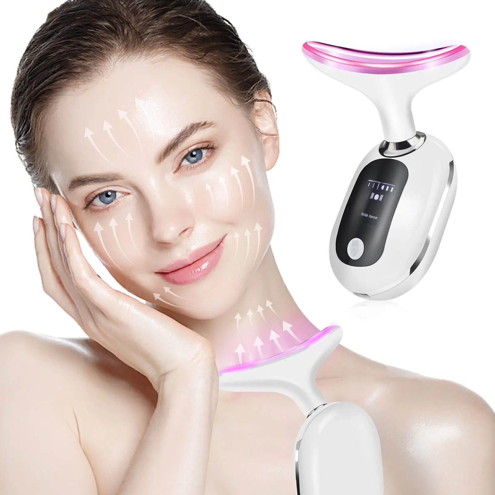 EMS Thermal Neck Lifting and Tighten Massager Electric Microcurrent Wrinkle Remover LED Photon Face Beauty Device for Woman