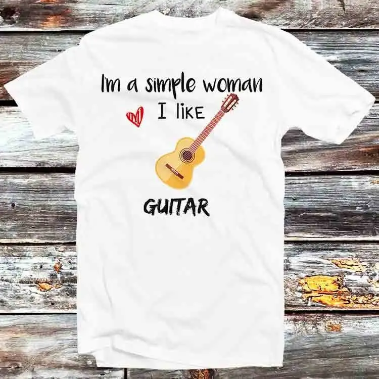 I'M A Simple Woman I Like Guitar T Shirt Vintage Retro Cool Cartoon Anime Top B936