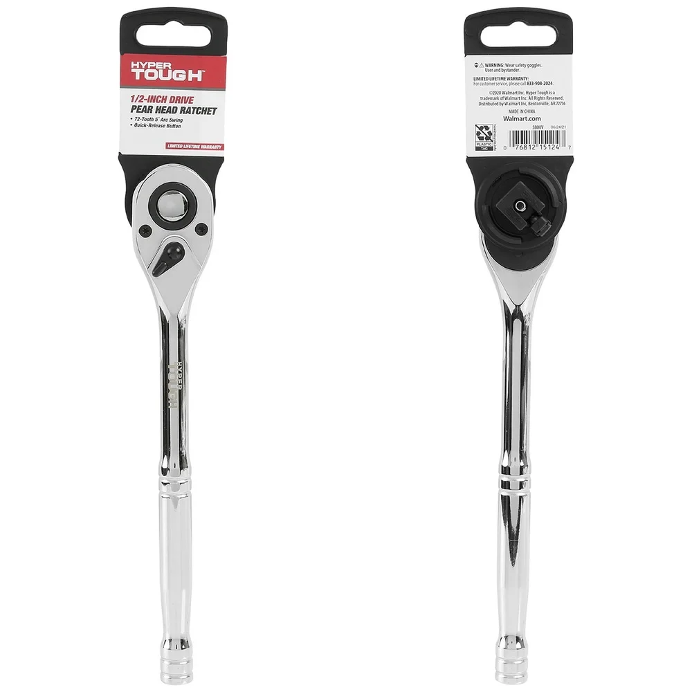 Chrome 1/2 Inch Drive 72-Tooth Pear Head Ratchet Heavy Duty Steel Quick Release Ergonomic Handle Easy Operation Tools