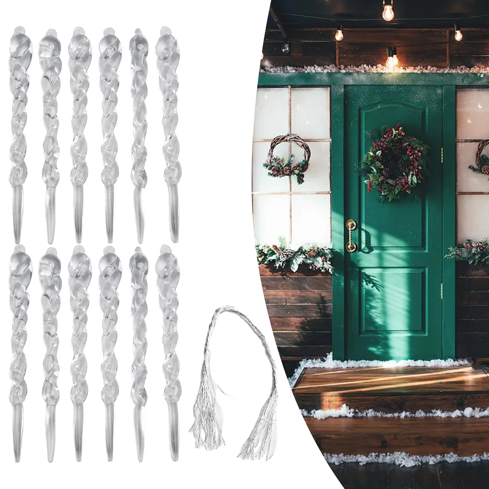 

Set of 12 Transparent Icicle Pendant Threads for Christmas Tree Decoration and Party Hanging Ornaments Suitable for Seasonal Use