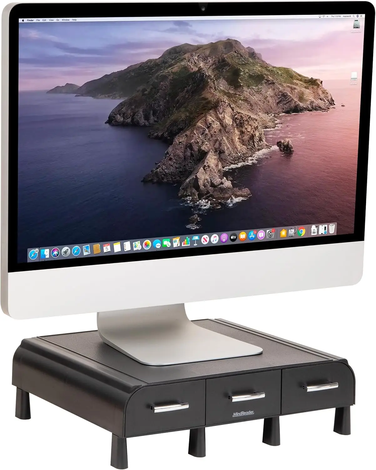 Monitor Stand with Drawers for Desk, Ergonomic Laptop Riser, Heavy Duty Plastic Organizer, 13.5x13x4 Inches Black