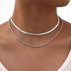 Fashion Multilayer Blade Twist Chain Choker Necklace for Women,Double layer Stainless Steel Necklace,Waterproof Jewelry Gift