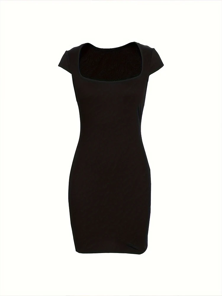 Sommerkleid für Damen mit eckigem Ausschnitt, figurbetontes Minikleid, schmal geschnittenes Party- und Clubkleid mit kurzen Ärmeln, sexy, lässiges kurzes Kleid