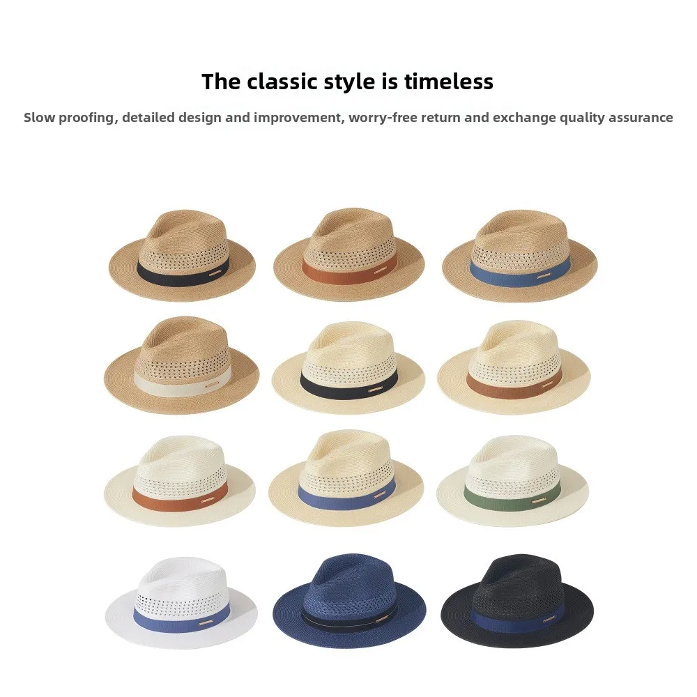 Big Size 60cm Panama Jazz Straw Hat Men's  Women's Outdoors Sunscreen Hole Sun Hat Summer  Man L Wide Brim Beach Hat