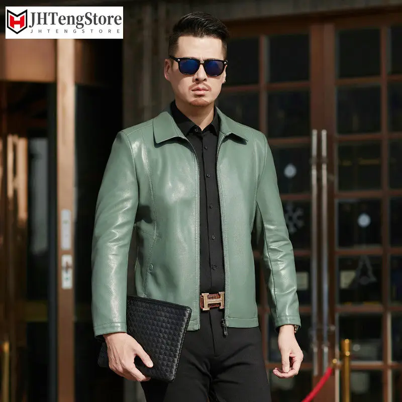 

Men 2022 Spring Autumn New Genuine Leather Jacket Men's Short Lapel Real Leather Outwear Male Business Casual Leather Coats W65