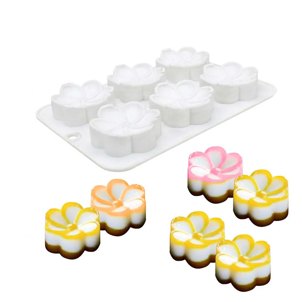 6 Cells Frangipani Flower Mooncake Mold Silicone Donut Cake Mold DIY French Dessert Fondant Chocolate Mould Decoration Tool