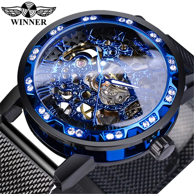 Winner 01A Hollowed Wristwatch Watch Men Hand Wind Transparent Skeleton Mechanical Watch many colors Mesh Male