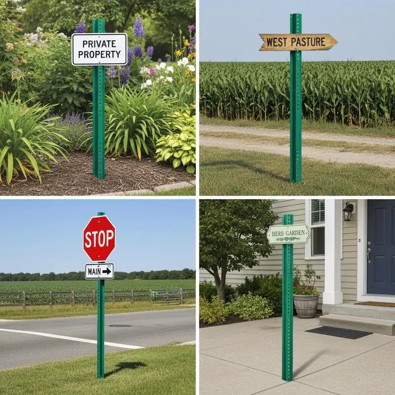 Poteau pour panneau de signalisation 244 cm, support pour panneau de signalisation lot de 4, poteau pour porte-affiche profilé en U, pour signaler la route, sécurité routière, parking, vert