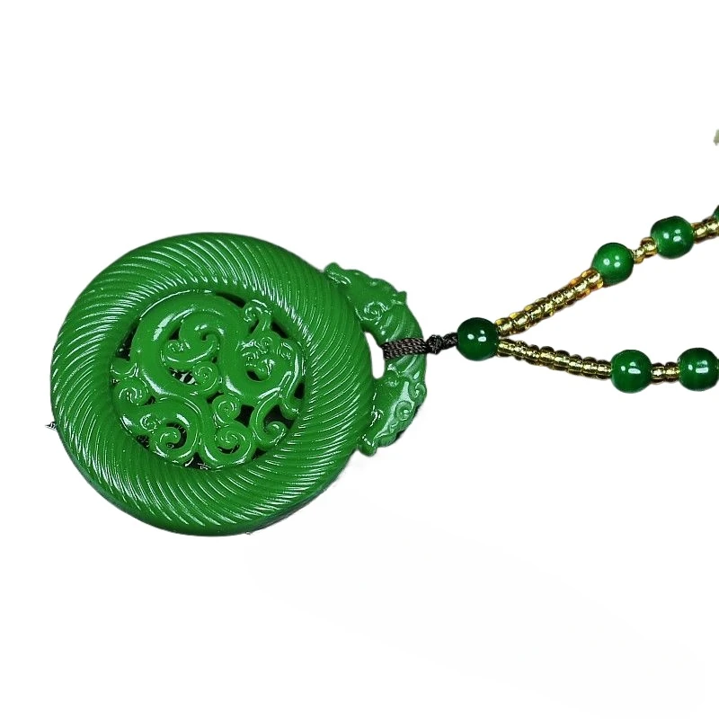 Spinazie Groen Oud Dragon Merk Dubbelzijdig Gesneden Holle Ketting Hanger