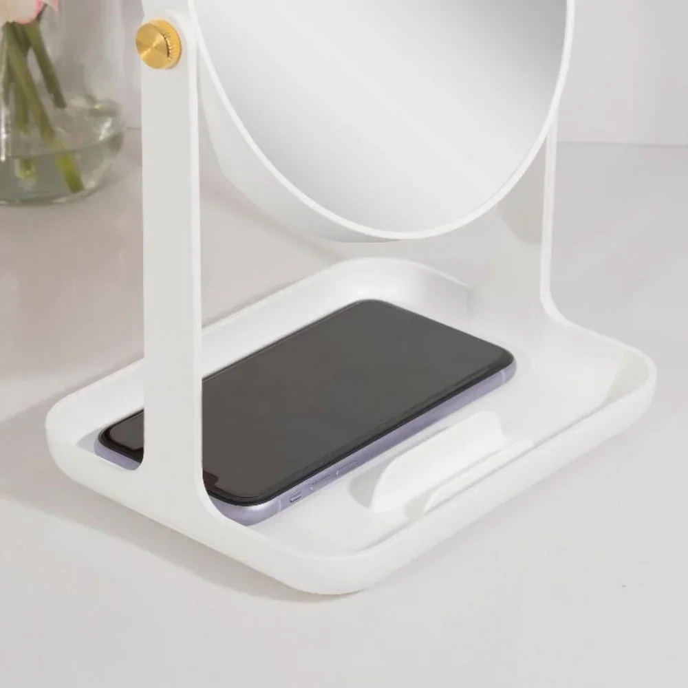5X 1X Dual Magnification Makeup Mirror with Accessory Tray Phone Holder 360 Degree Rotation Crystal Clear Reflection Vanity