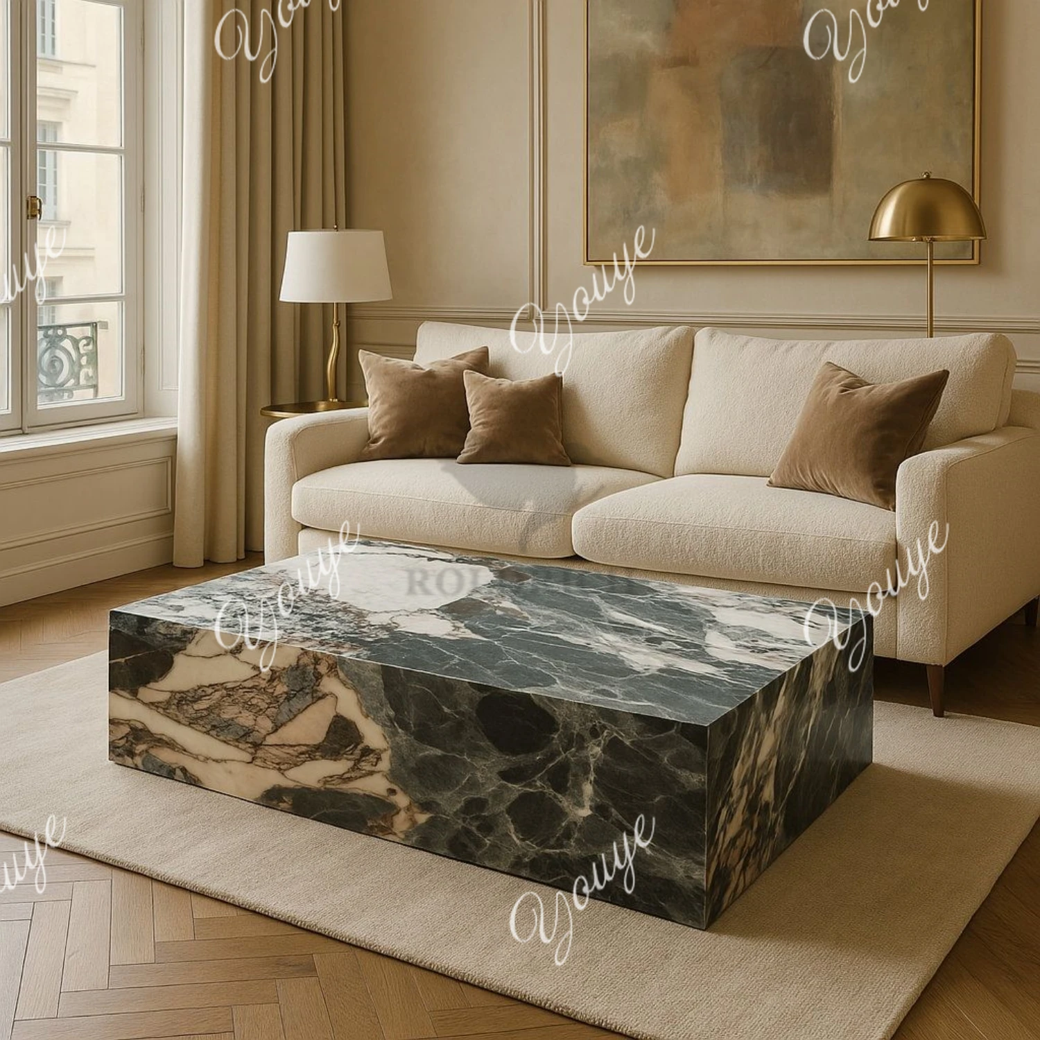 

High-end square coffee table marble designer living room size high-end luxury stone light luxury tea table edge table