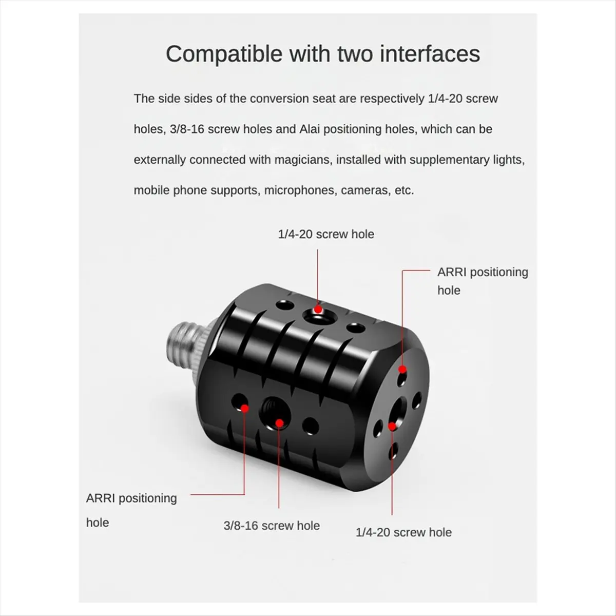 A85P Tripod Screw Adapter for 3/8 1/4In ARRI Hole Conversion Extension Mount for DSLR Camera Monitor Fill Light Photo Bracket