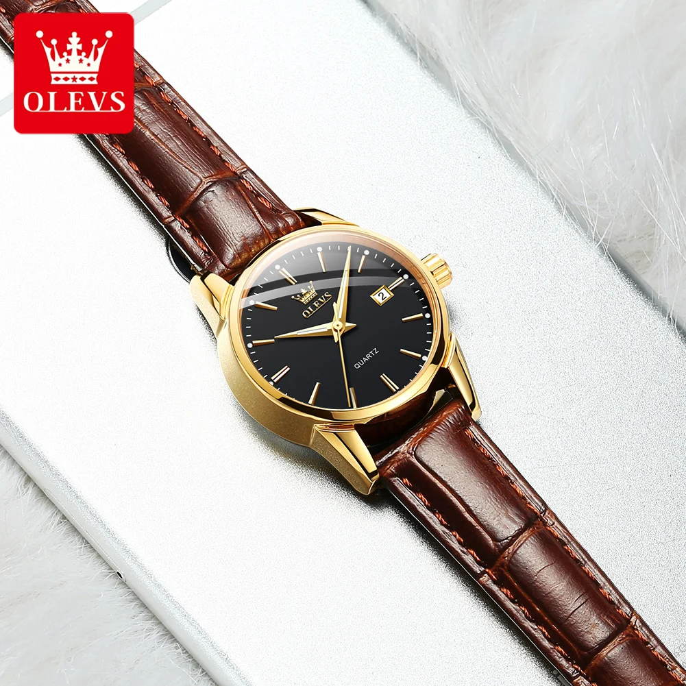 OLEVS 6898 Women Watch Original Watch  Quartz Watches Leather Strap Waterproof Luminous  Date Watch Bracelet Set Ladies' Gift