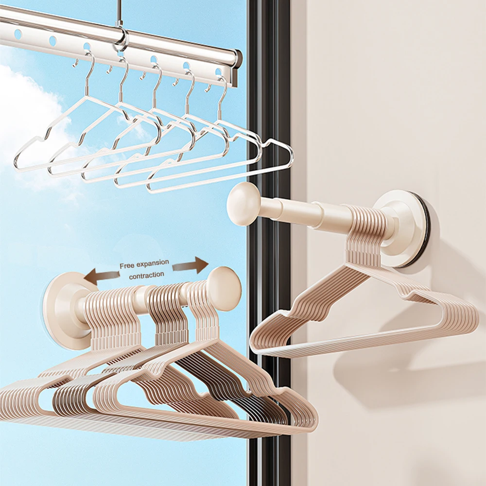 

Hanger Storage Rack No-Drill Suction Cup Installation Retractable and Adjustable Length Home Use Hanger Storage Container new