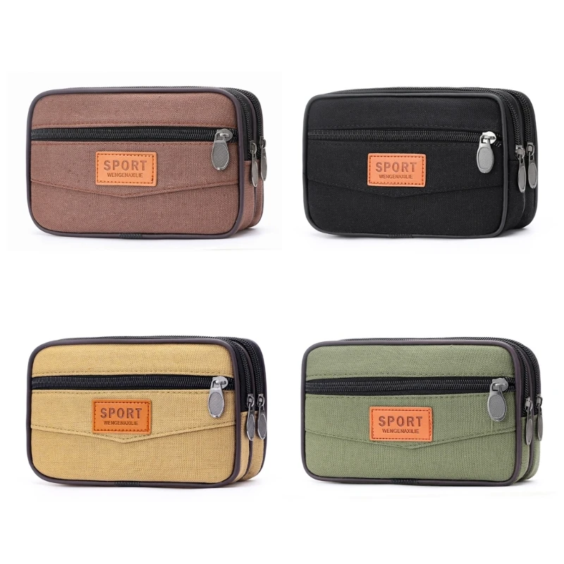 Stylish Canvas Bag for Men Belt Handbag with Large Capacity and Layered Zipper Closure