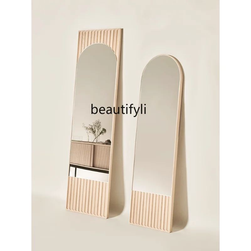 

French Solid Wood Full-Body Retro Irregular Floor Mirror, Household Minimalist Bedroom Arch Dressing Mirror, Home Accessories